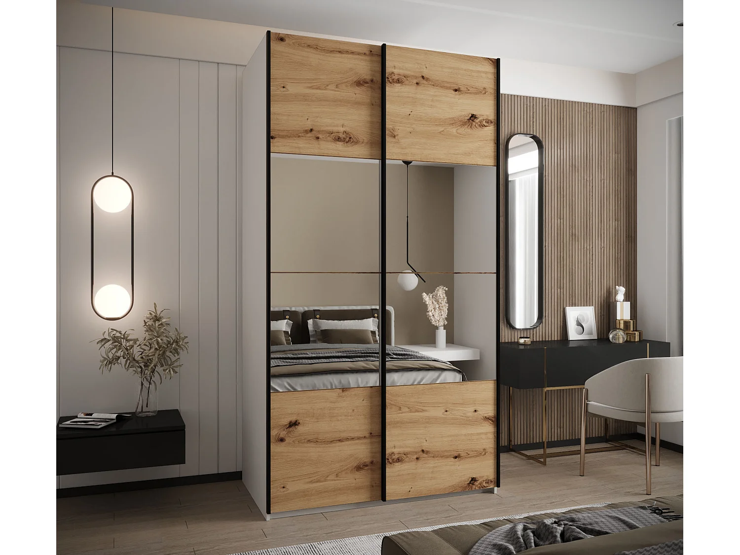 Armoire Lux 4 245,5/140/64 (Blanc/Artisan/Noir)