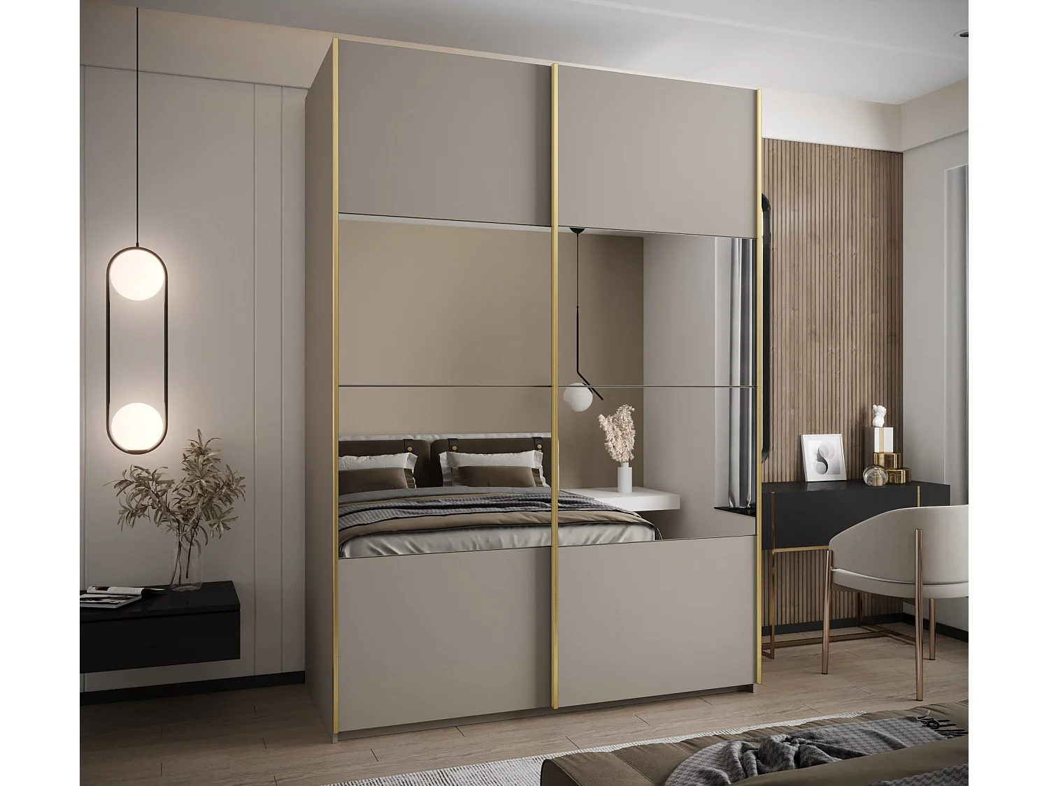 Armadio Lux 4 de puertas corredas 245,5/170/64 (Cachemira/Cachemira/Gold)