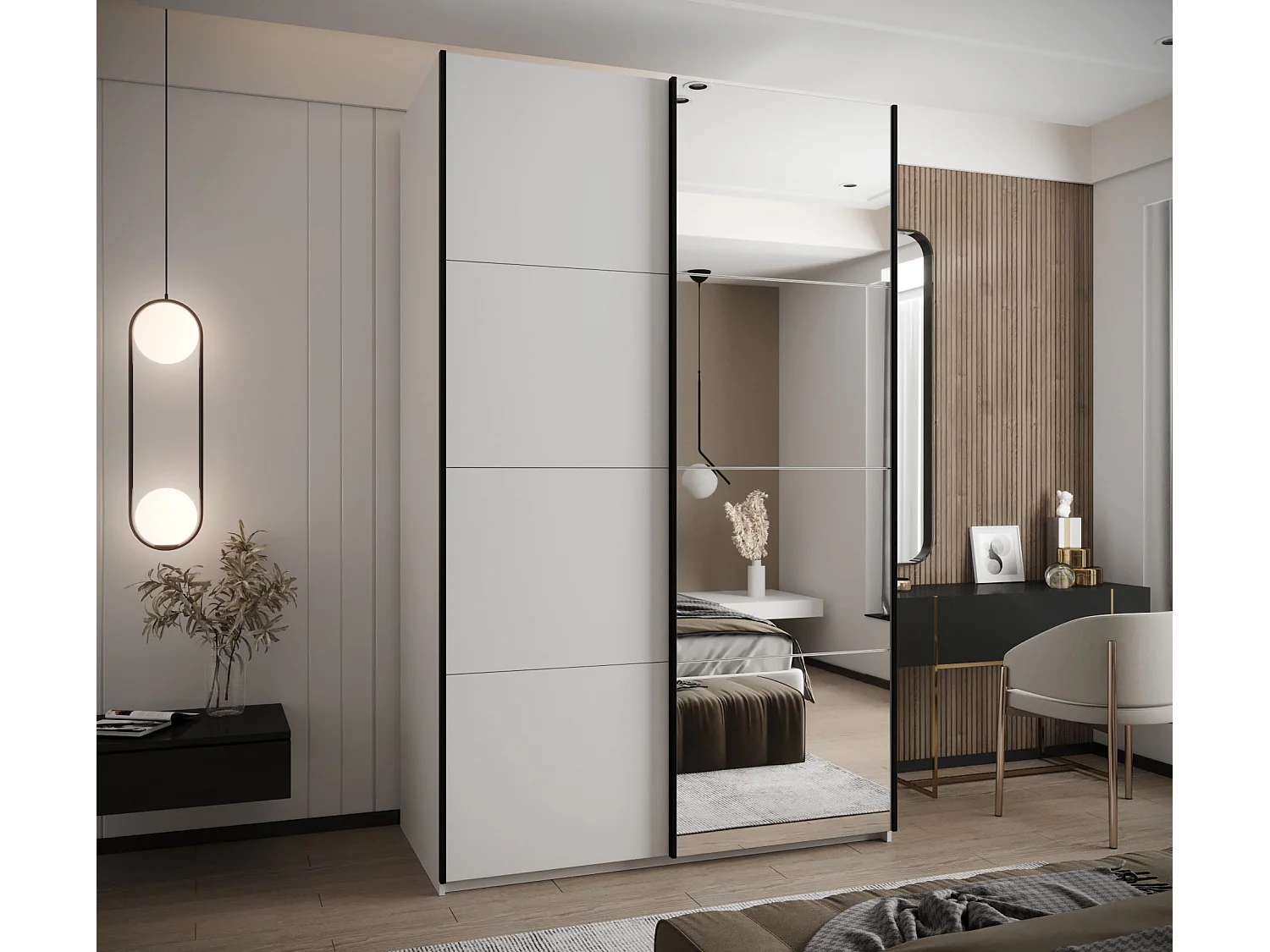 KLEDINGKAST MET SCHUIFDEUREN Lux 3 245,5/150/64 (Wit/Wit/Zwart)