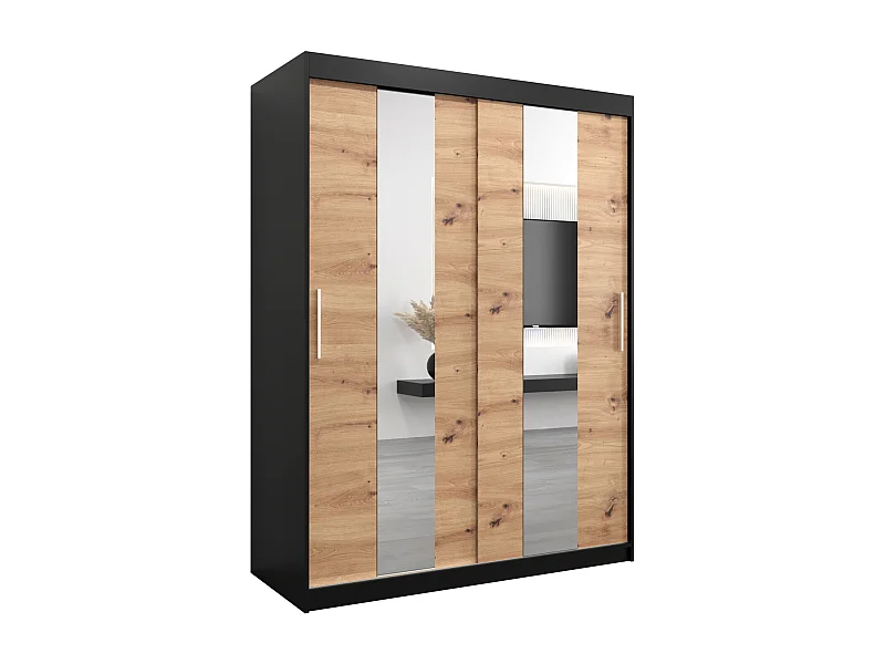 Armoire Pole À Portes Coulissantes 200/150/62 2 portes (Noir/Artisan)