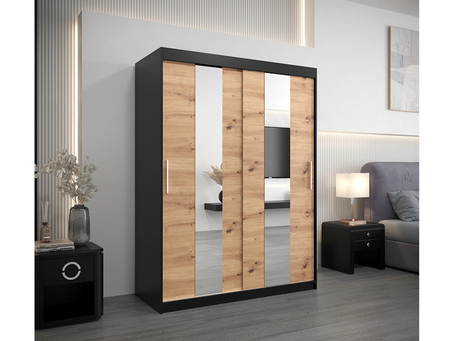 Armoire Pole À Portes Coulissantes 200/150/62 2 portes (Noir/Artisan)