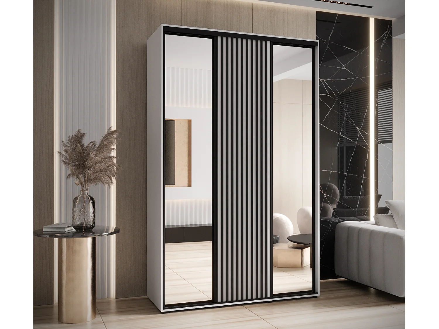 ARMOIRE SAPPORO 2 À PORTES COULISSANTES 205,2/160/45 3 Portes (Blanc/Blanc)