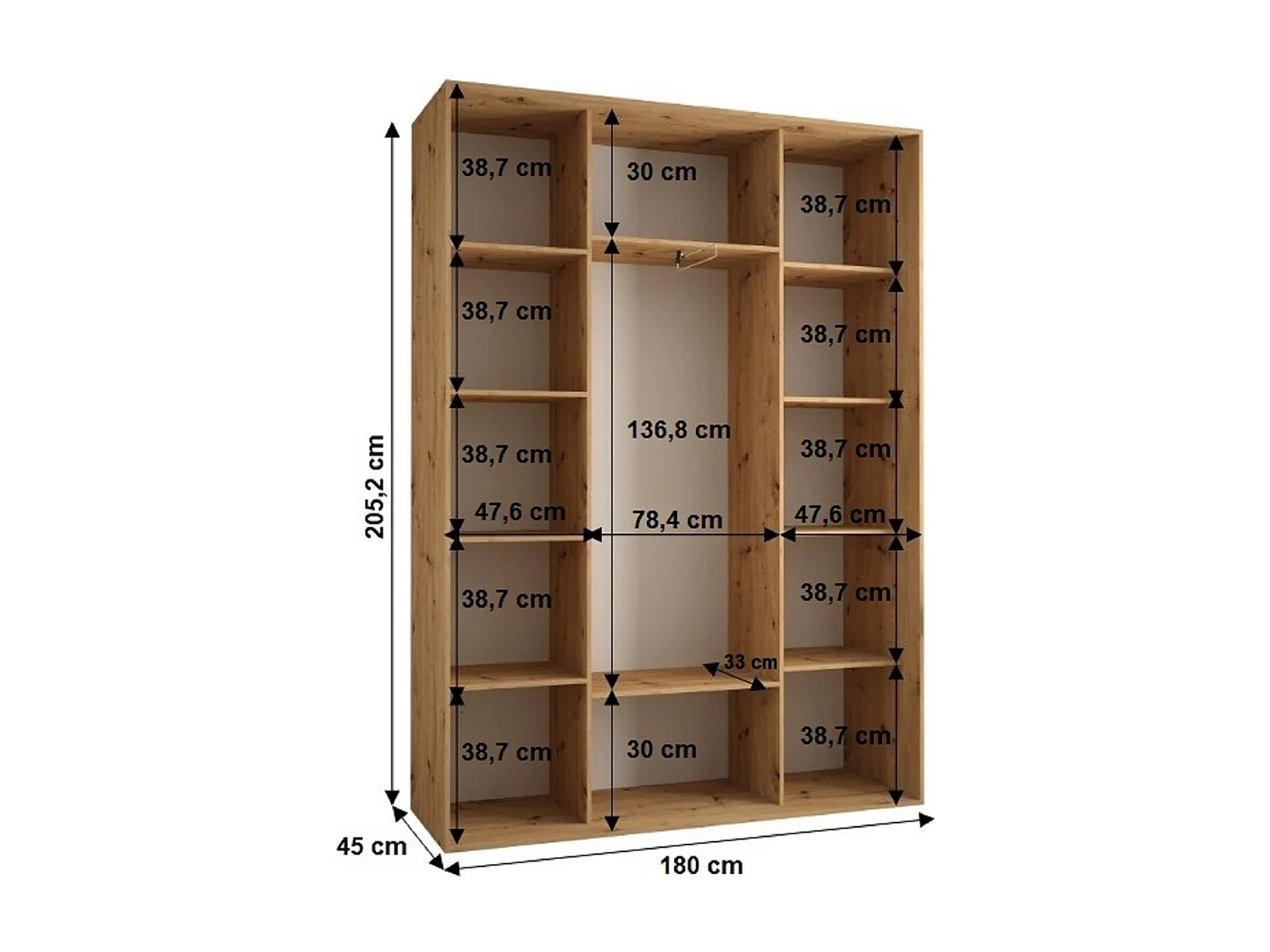 SCHWEBETÜRENSCHRANK SAPPORO 2 205,2/180/45 3-türig (Artisan/Weiß)