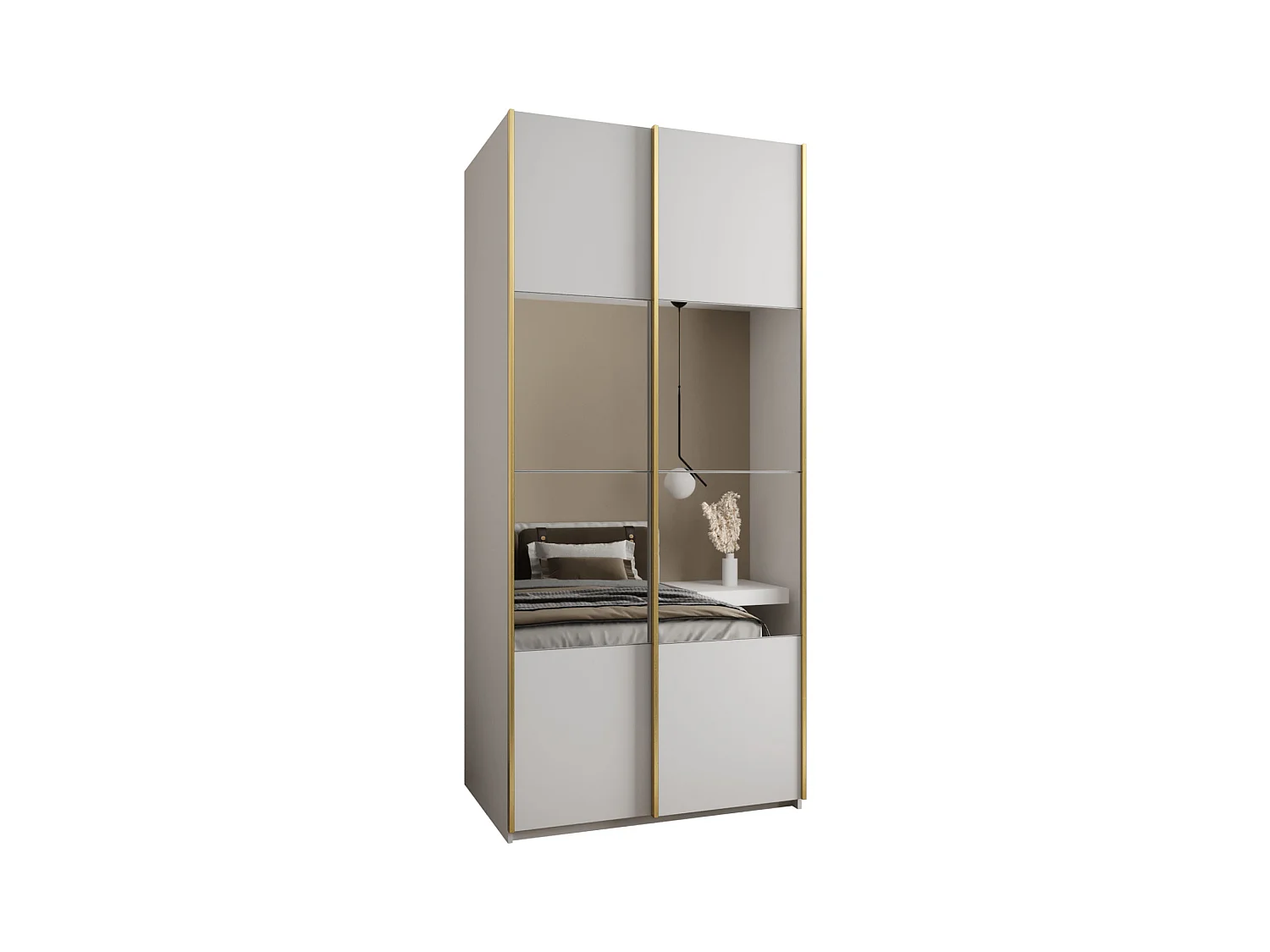 SCHWEBETÜRENSCHRANK Lux 4 245,5/120/64 (Weiß/Weiß/Gold)