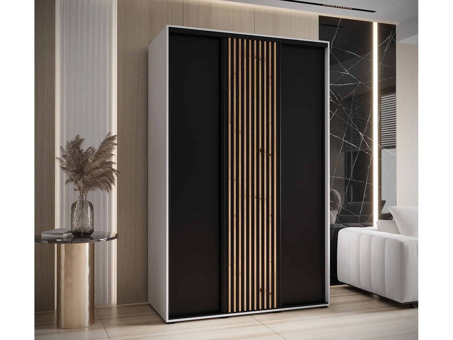 SAPPORO 1 KLEDINGKAST MET SCHUIFDEUREN 205,2/150/45 3 deuren (wit/zwart)