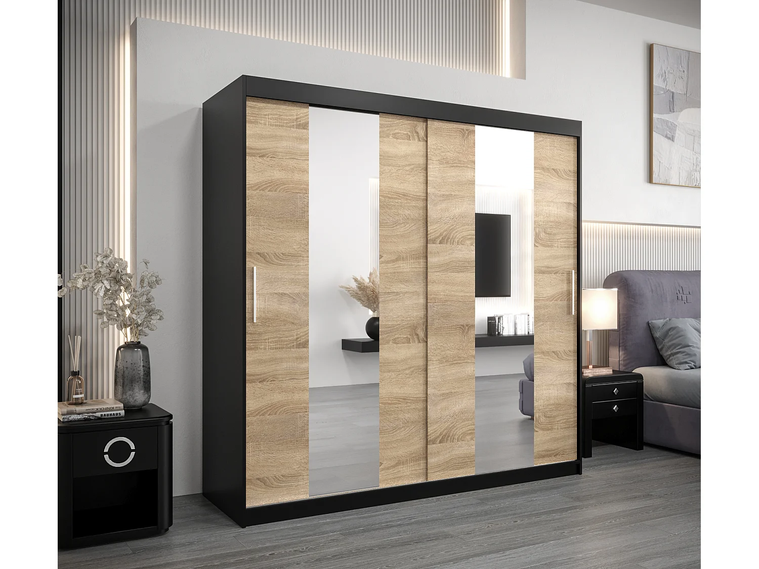 Armoire Pole À Portes Coulissantes 200/200/62 2 portes (Noir/Sonoma)