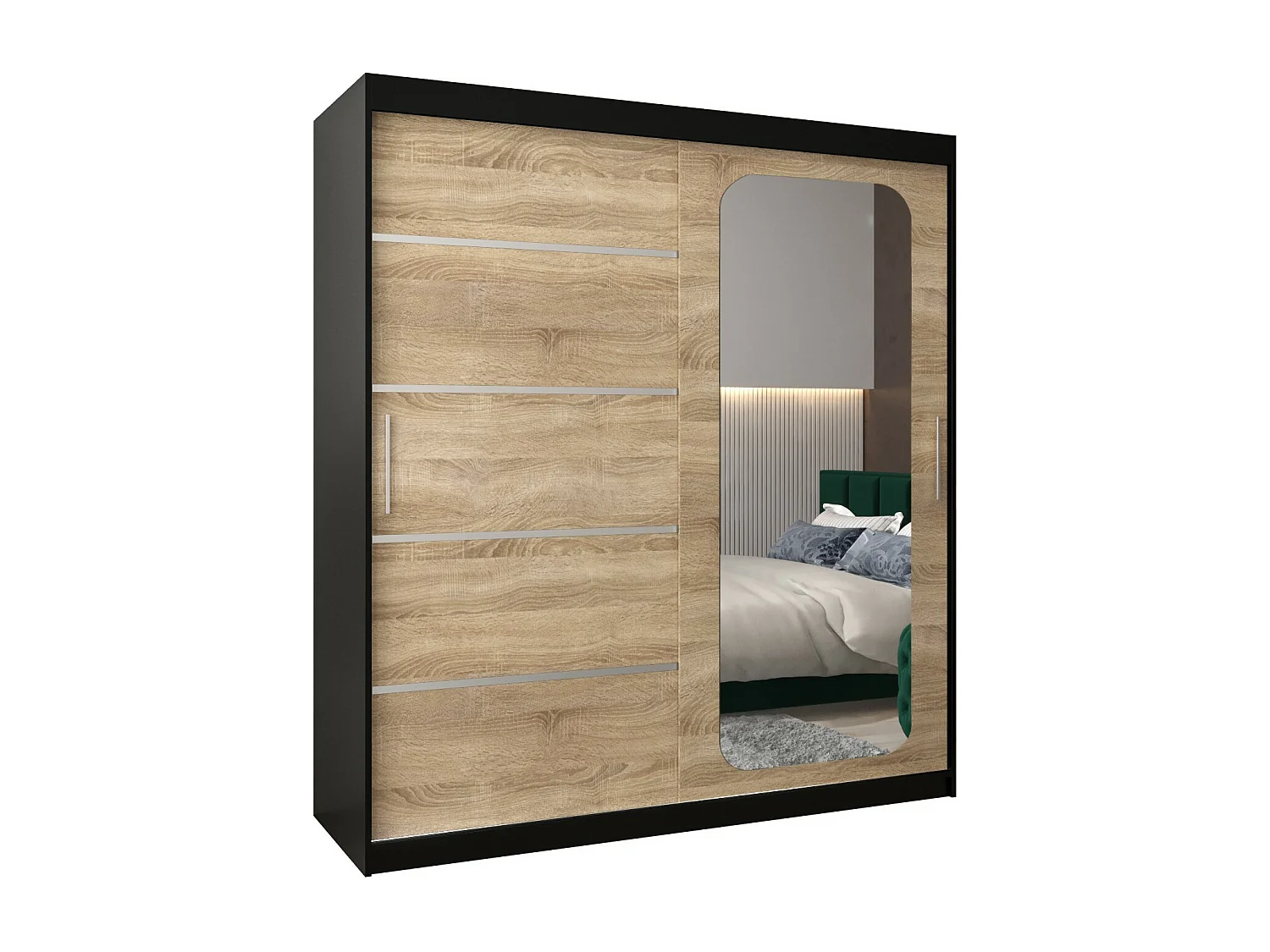 ARMARIO PROMO V2 DE PUERTAS CORREDERAS 200/180/62 2 puertas (negro/sonoma)