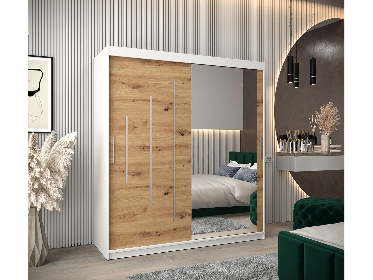 SCHWEBETÜRENSCHRANK YORK 2 200/180/62 2-türig (Weiß/Artisan)