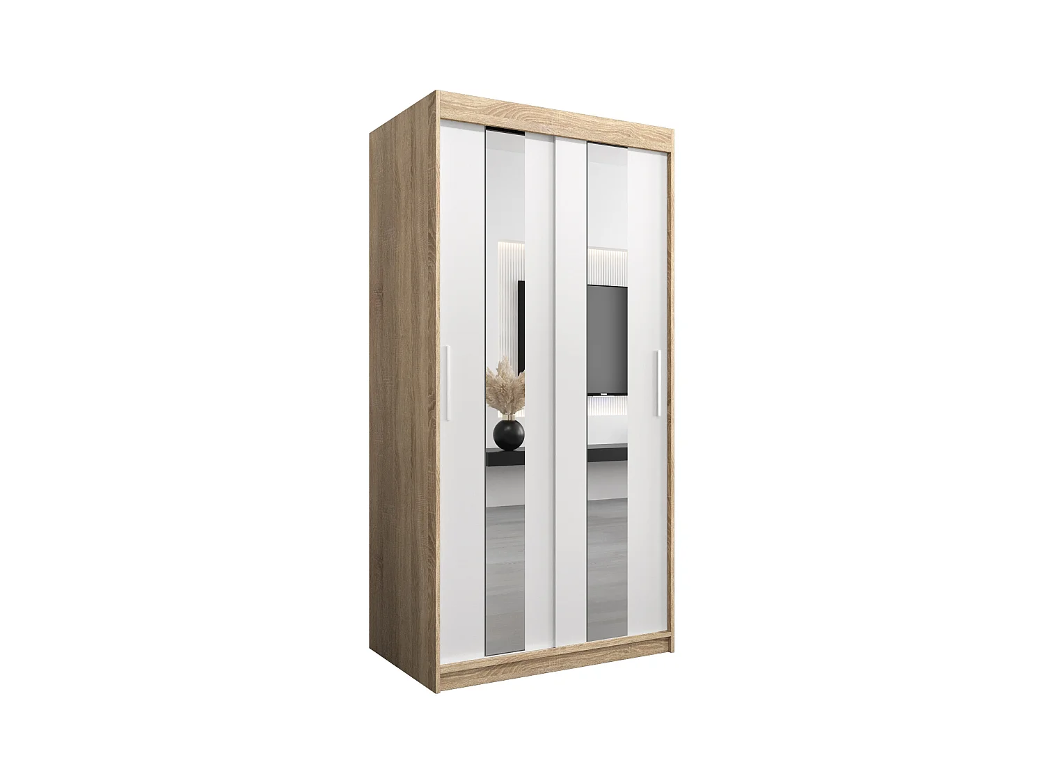 Schwebetürenschrank Pole 200/100/62 2-Türig (Sonoma/Weiß)