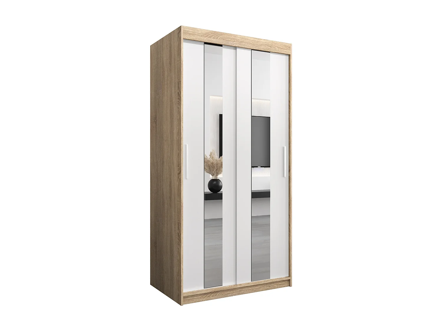 Armoire Pole À Portes Coulissantes 200/100/62 2 portes (Sonoma/Blanc)
