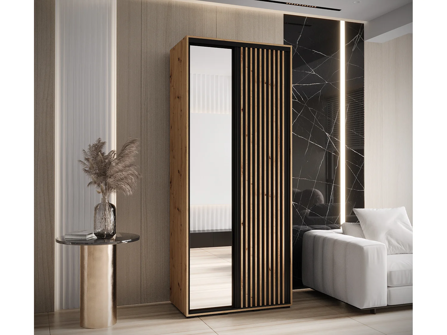 SAPPORO 2 KLEDINGKAST MET SCHUIFDEUREN 205,2/110/45 2 deuren (artisan/zwart)