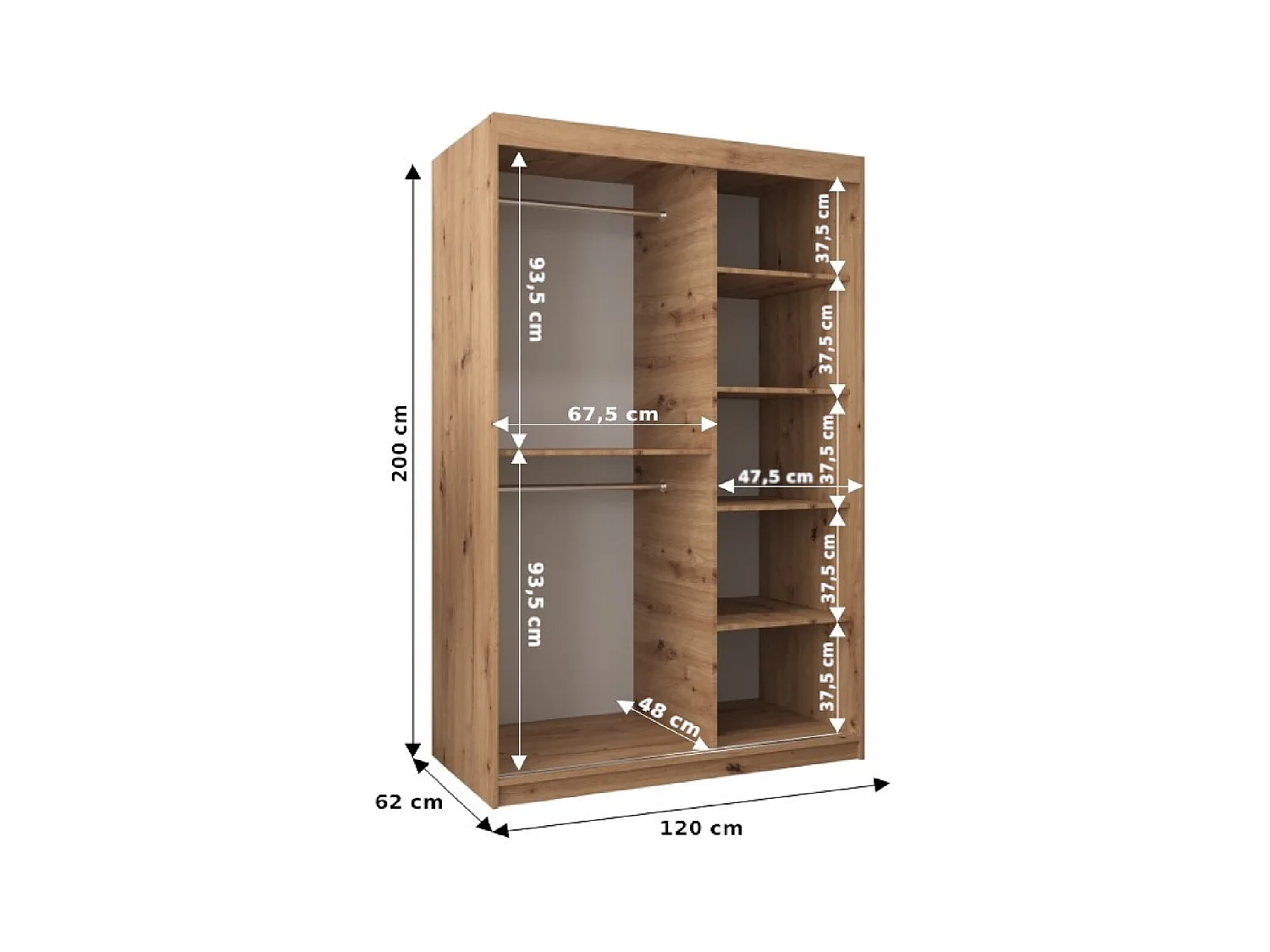 Schwebetürenschrank Pole 200/120/62 2-Türig (Schwarz/Weiß)