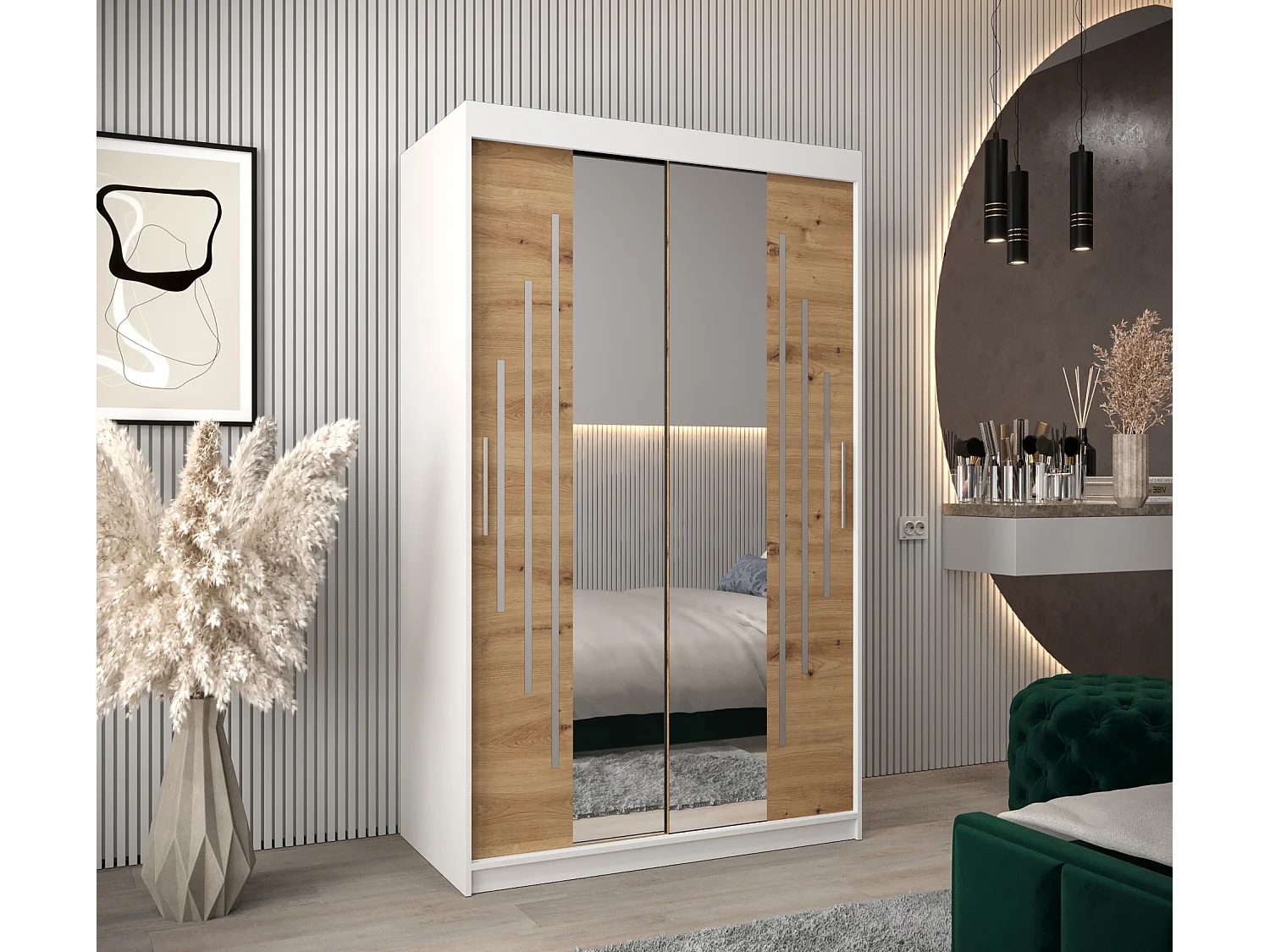 ARMOIRE YORK 1 À PORTES COULISSANTES 200/120/62 2 Portes (Blanc/Artisan)