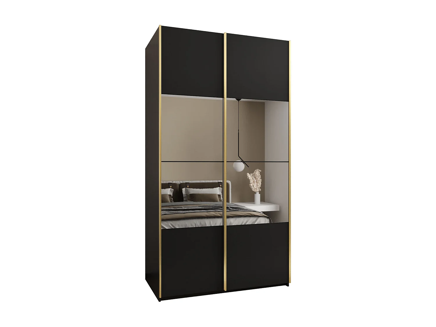 Armoire Lux 4 245,5/140/64 (Noir/Noir/Or)