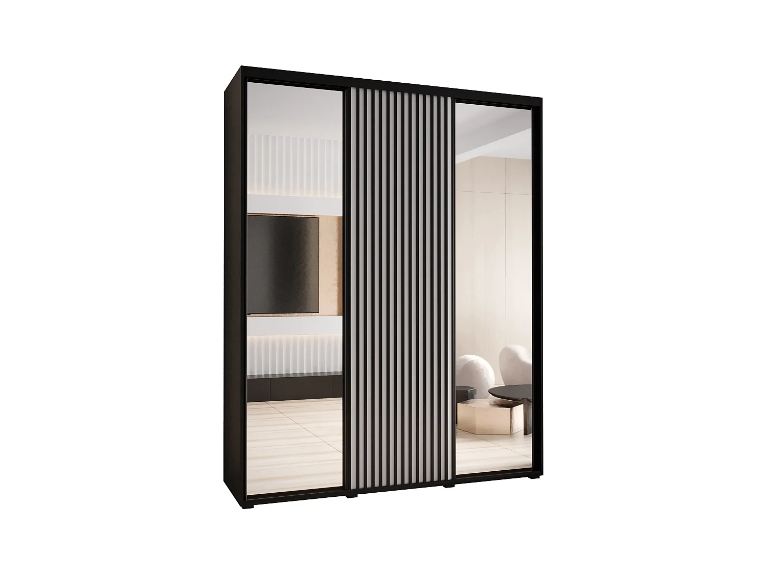 SCHWEBETÜRENSCHRANK SAPPORO 2 205,2/200/45 3-türig (Schwarz/Weiß)