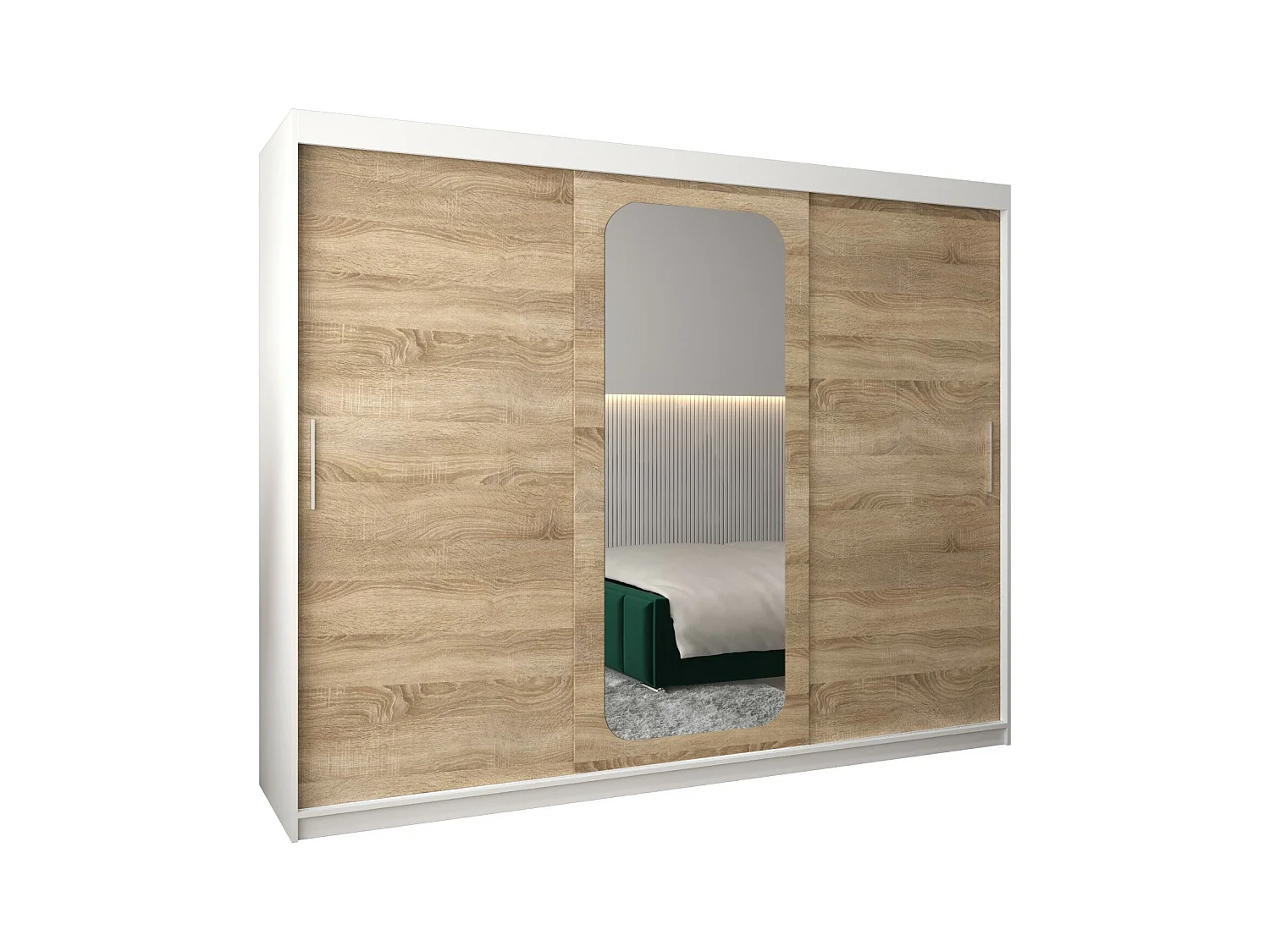 PROMO T2 KLEDINGKAST MET SCHUIFDEUREN 200/250/62 3 deuren (wit/sonoma)