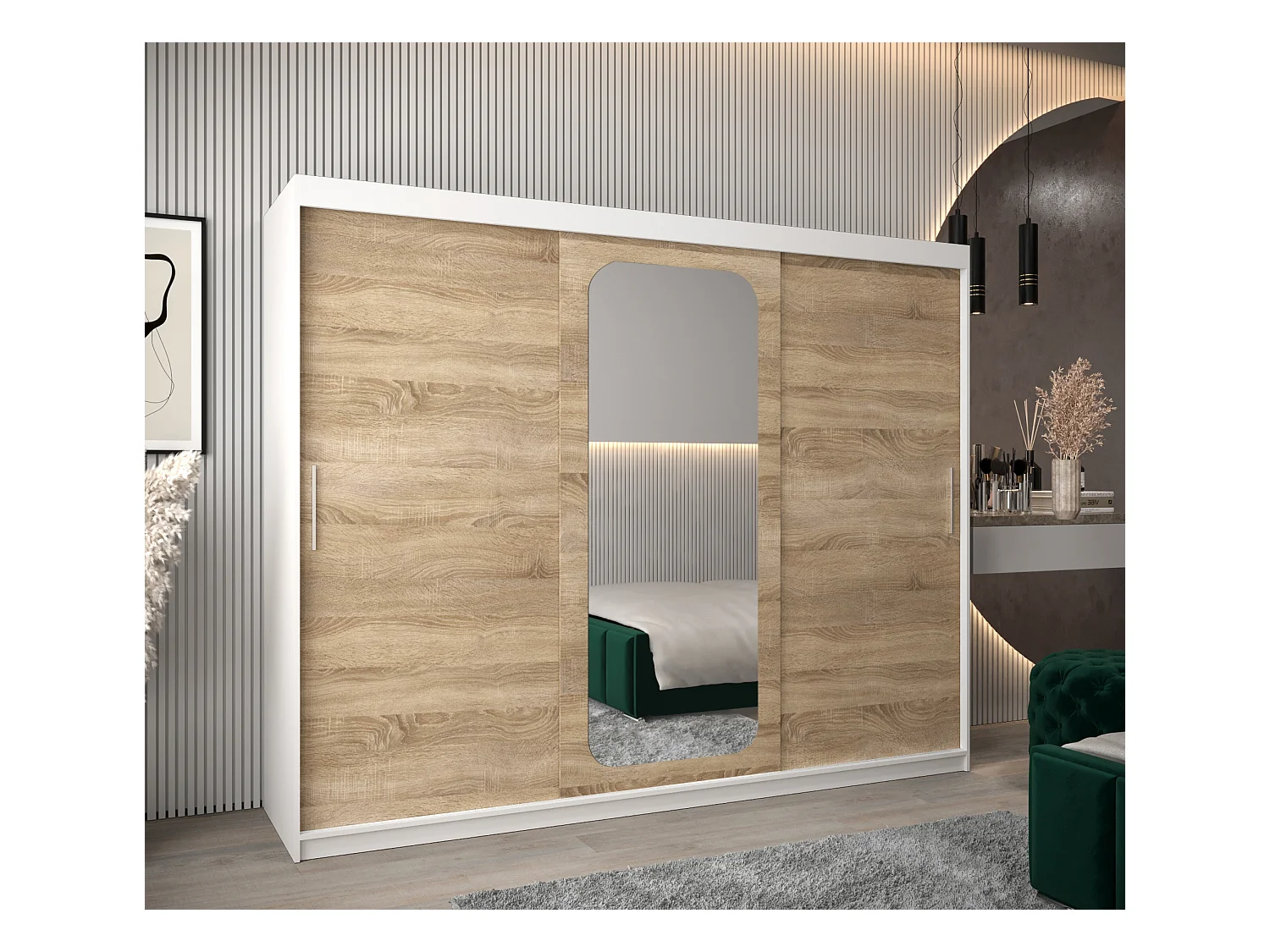 ARMOIRE PROMO T2 À PORTES COULISSANTES 200/250/62 3 Portes (Blanc/Sonoma)