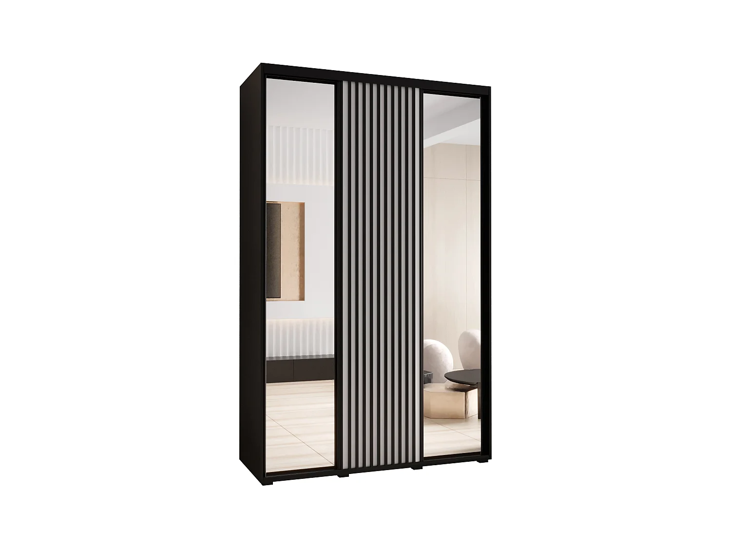 SCHWEBETÜRENSCHRANK SAPPORO 2 205,2/160/45 3-türig (Schwarz/Weiß)