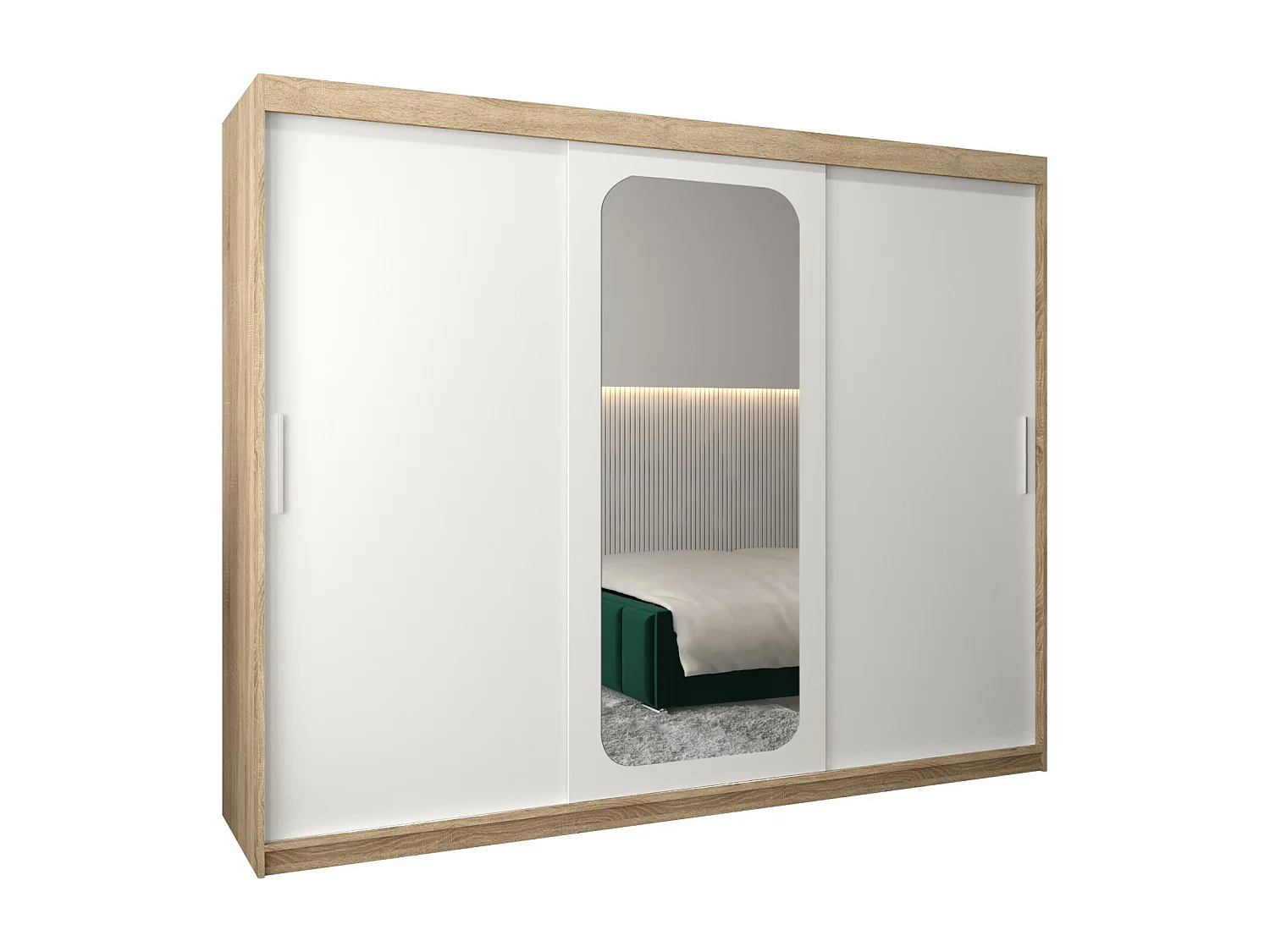 ARMOIRE PROMO T2 À PORTES COULISSANTES 200/250/62 3 Portes (Sonoma/Blanc)