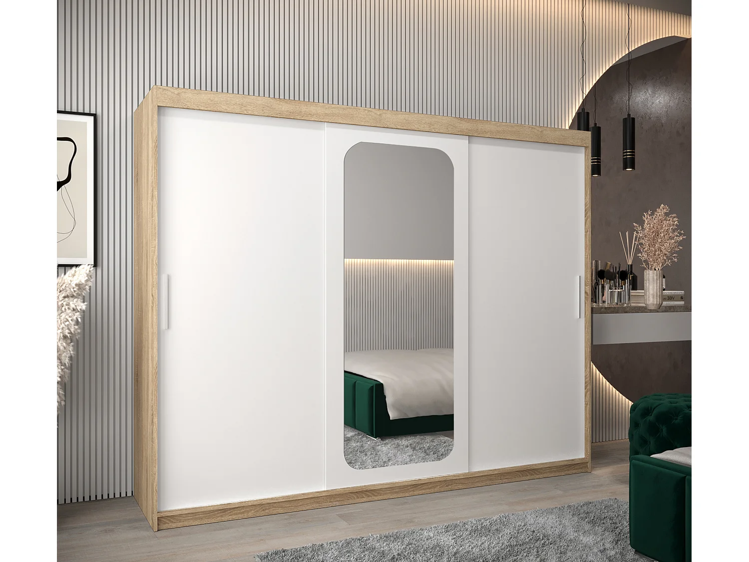 ARMOIRE PROMO T2 À PORTES COULISSANTES 200/250/62 3 Portes (Sonoma/Blanc)