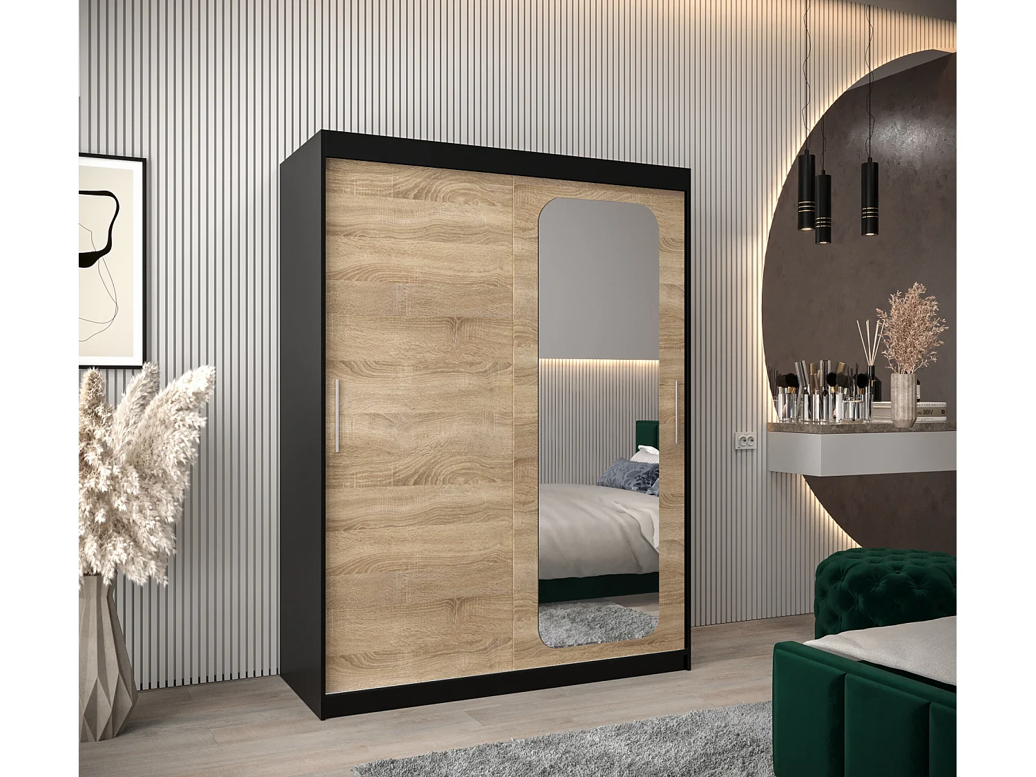 SCHWEBETÜRENSCHRANK PROMO T2 200/150/62 2-türig (Schwarz/Sonoma)