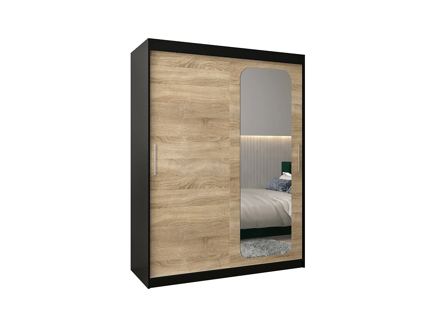 PROMO T2 KLEDINGKAST MET SCHUIFDEUREN 200/150/62 2 deuren (zwart/sonoma)