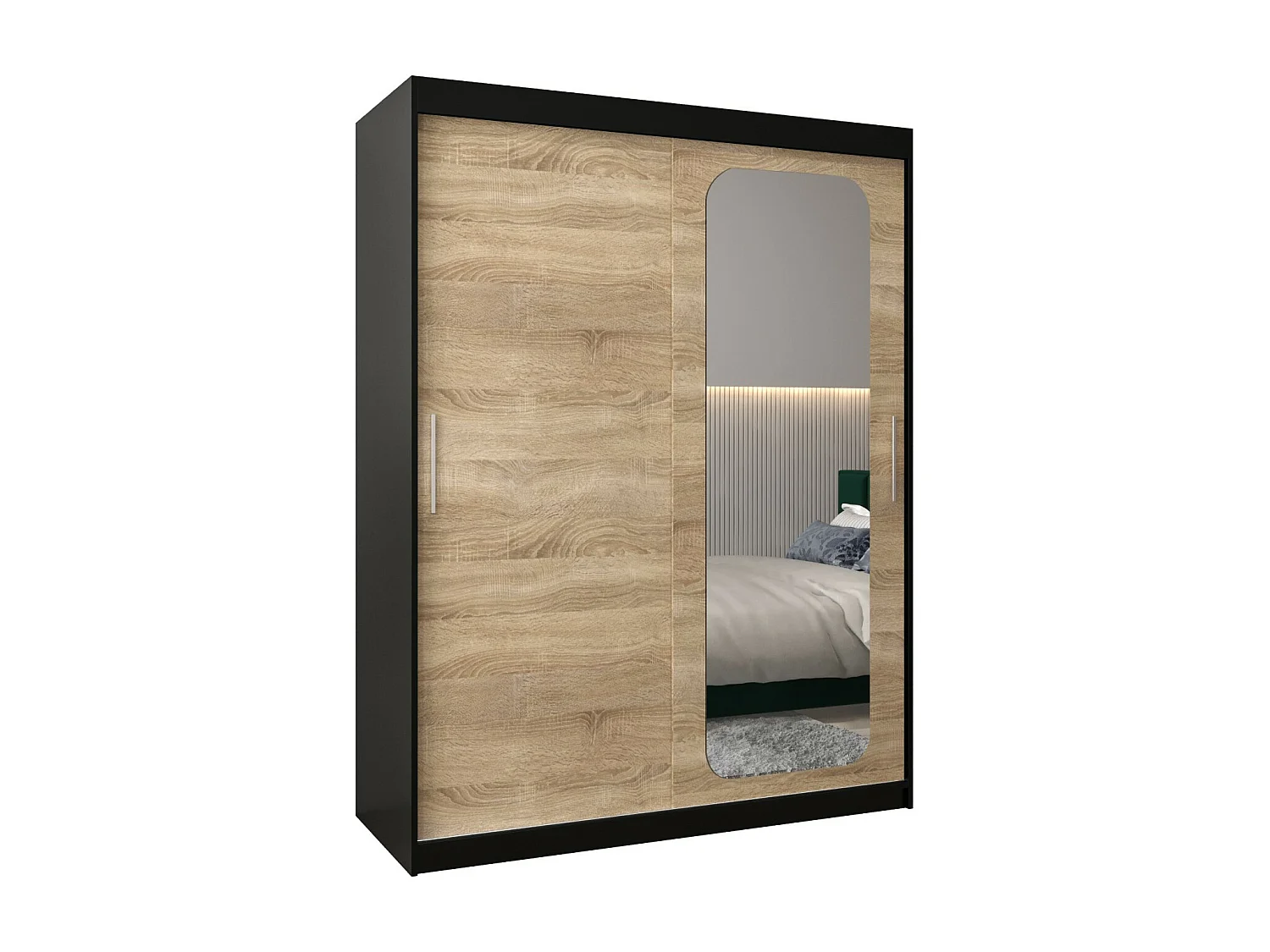 ARMOIRE PROMO T2 À PORTES COULISSANTES 200/150/62 2 Portes (Noir/Sonoma)