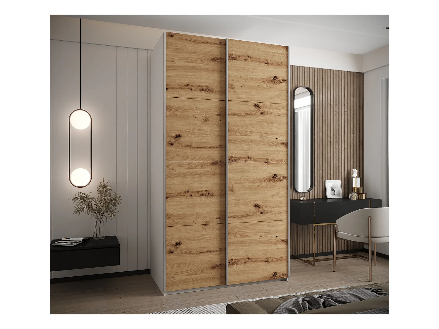 Armoire Lux 1 245,5/140/64 (Blanc/Artisan/Argent)