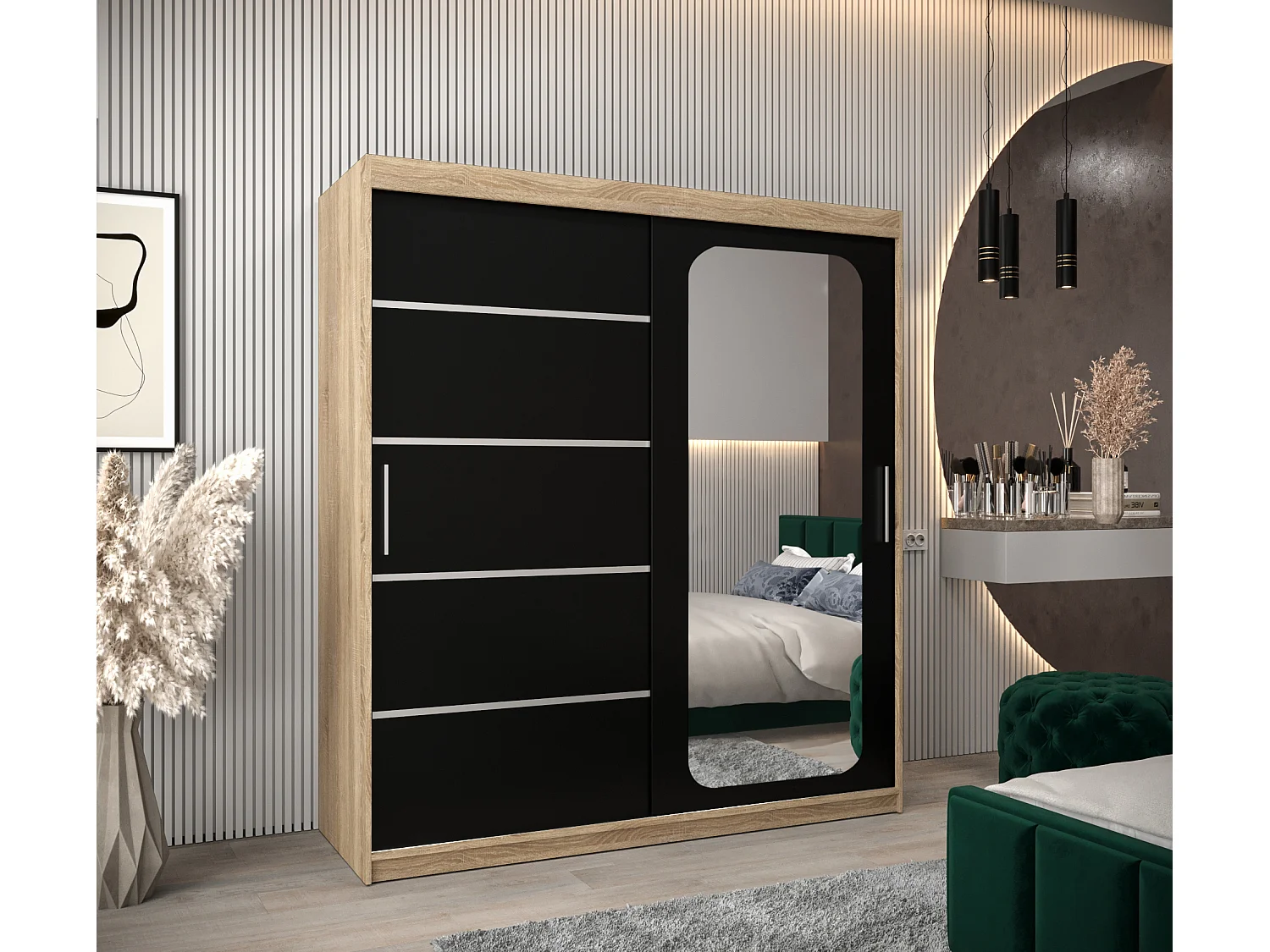 ARMADIO PROMO V2 AD ANTE SCORREVOLI 200/180/62 2 porte (Sonoma/Nero)