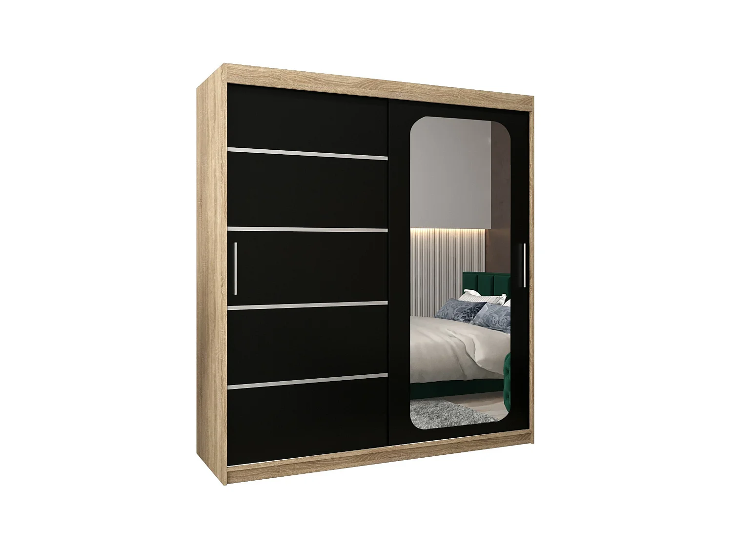 SCHWEBETÜRENSCHRANK PROMO V2 200/180/62 2-türig (Sonoma/Schwarz)