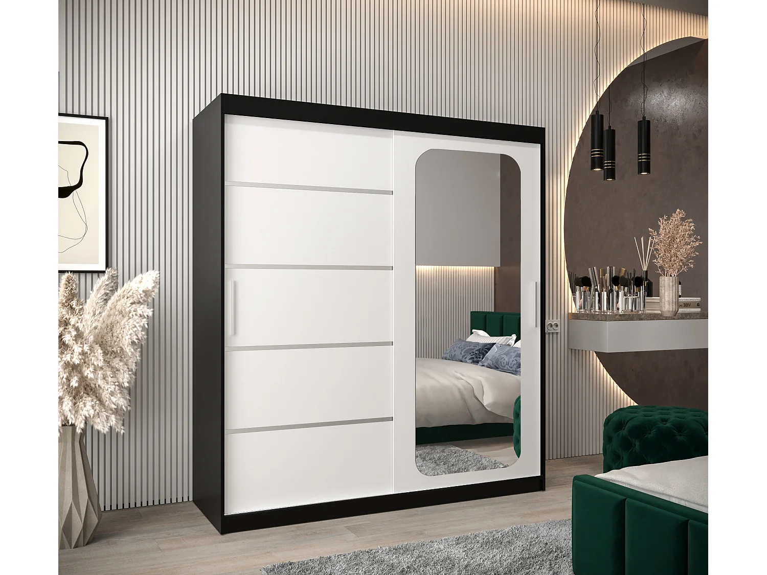 SCHWEBETÜRENSCHRANK PROMO V2 200/180/62 2-türig (Schwarz/Weiß)