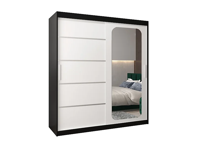 ARMOIRE PROMO V2 À PORTES COULISSANTES 200/180/62 2 Portes (Noir/Blanc)