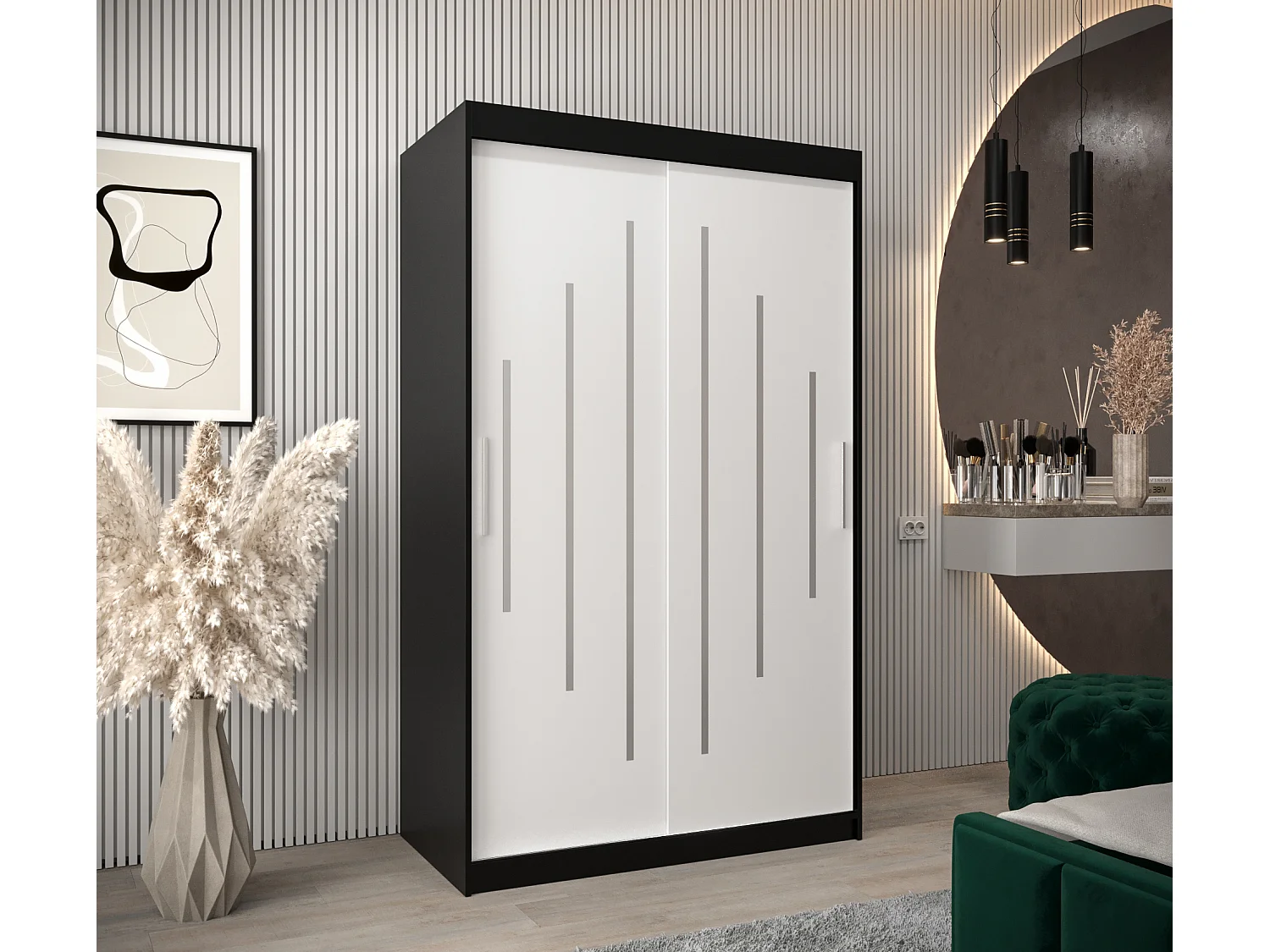 ARMOIRE YORK À PORTES COULISSANTES 200/120/62 2 Portes (Noir/Blanc)