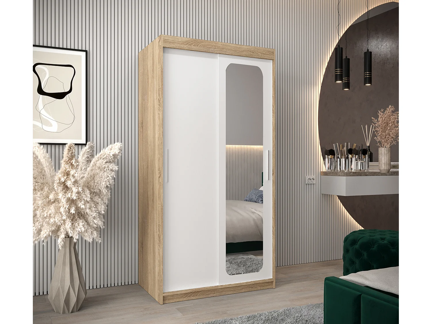 ARMOIRE PROMO T2 À PORTES COULISSANTES 200/100/62 2 Portes (Sonoma/Blanc)