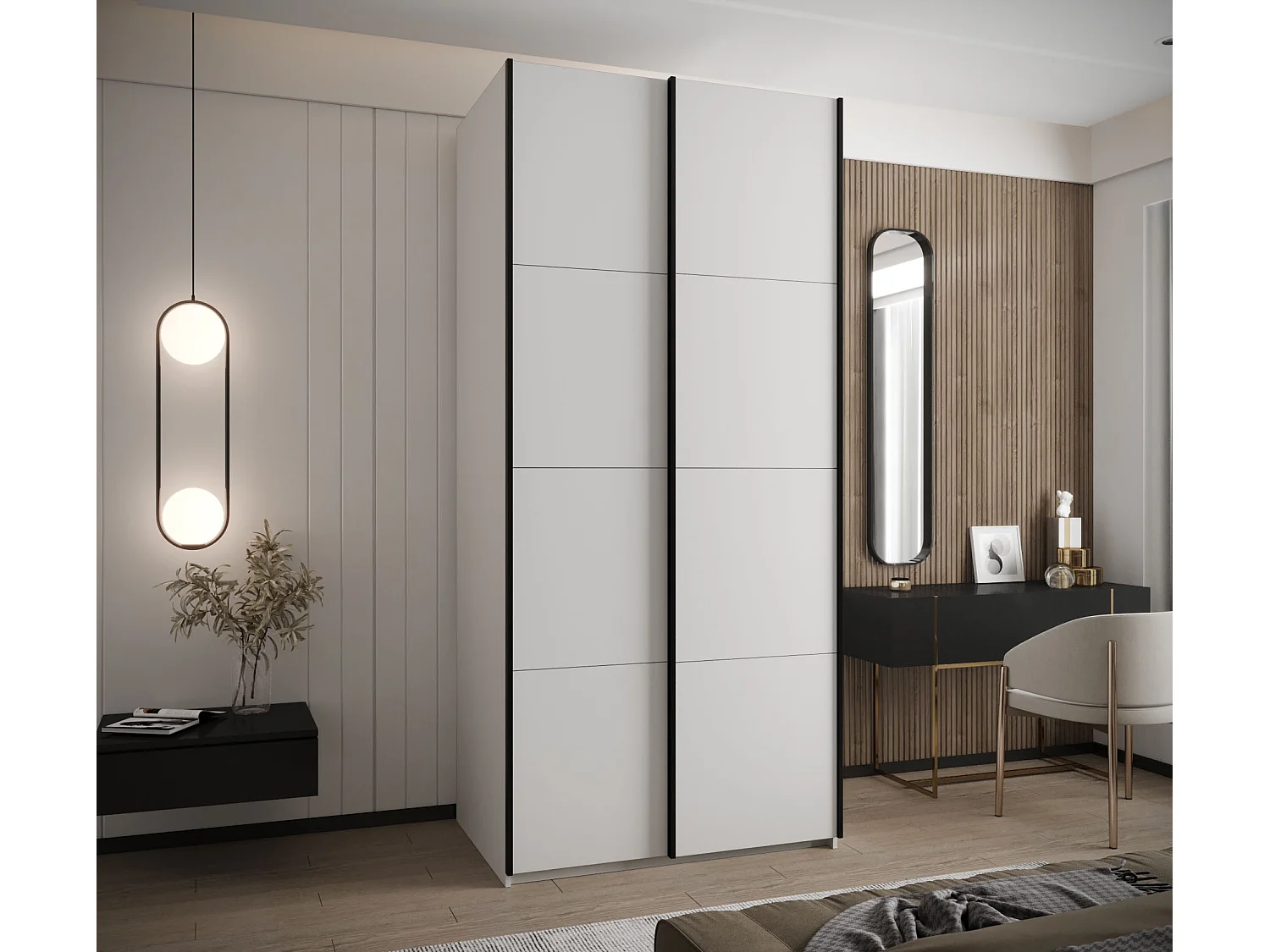 Armoire Lux 1 245,5/110/64 (Blanc/Blanc/Noir)