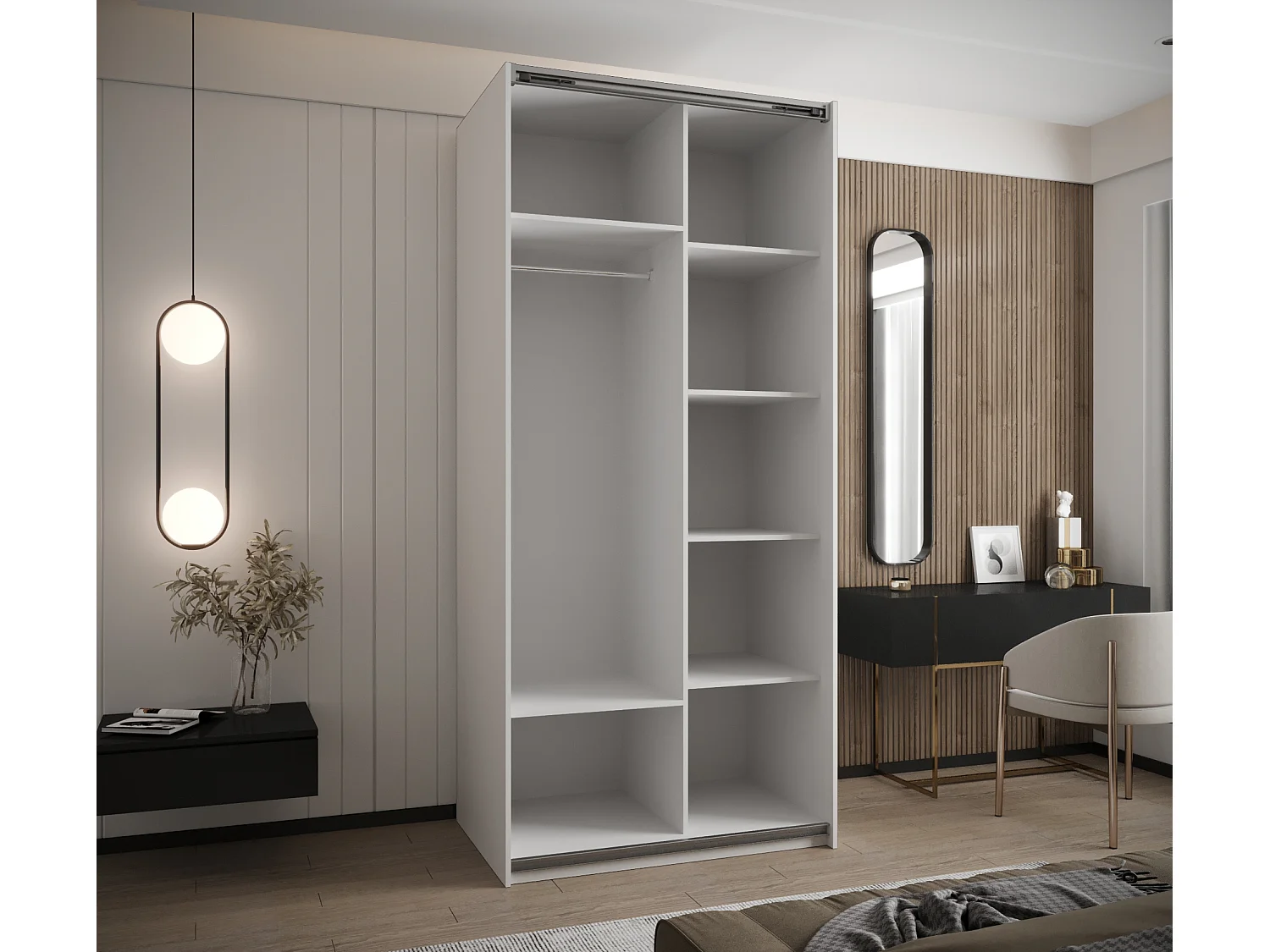 Armoire Lux 1 245,5/110/64 (Blanc/Blanc/Noir)