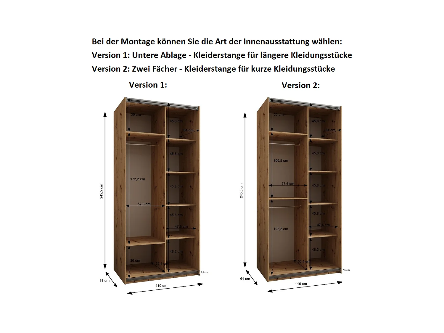 Armoire Lux 1 245,5/110/64 (Blanc/Blanc/Noir)