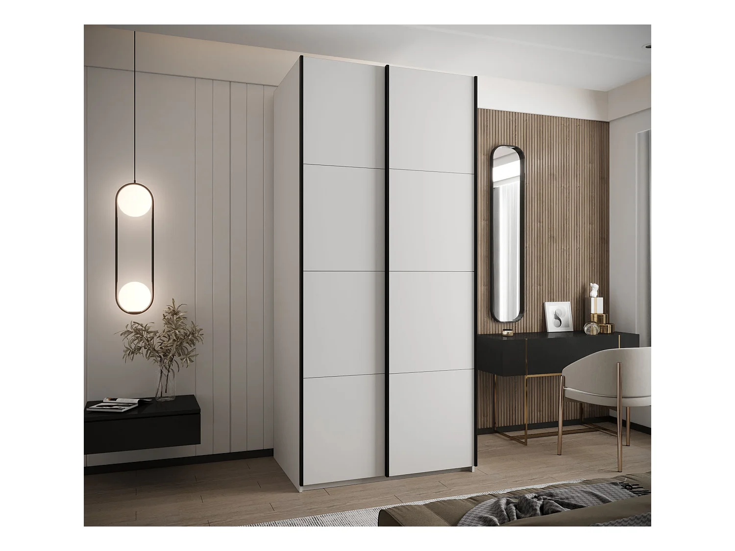 Armoire Lux 1 245,5/110/64 (Blanc/Blanc/Noir)