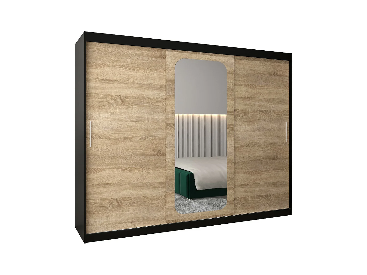 PROMO T2 KLEDINGKAST MET SCHUIFDEUREN 200/250/62 3 deuren (zwart/sonoma)