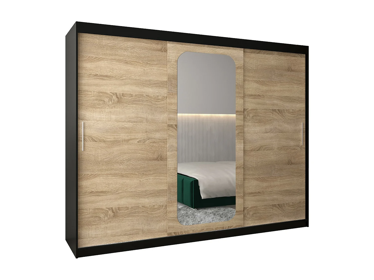 ARMOIRE PROMO T2 À PORTES COULISSANTES 200/250/62 3 Portes (Noir/Sonoma)