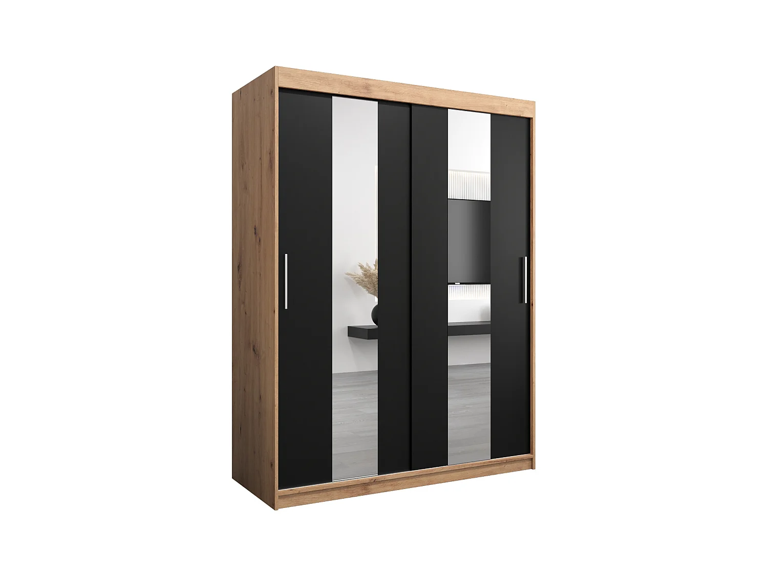 Pole kledingkast met schuifdeuren 200/150/62 2 deuren (artisan/zwart)