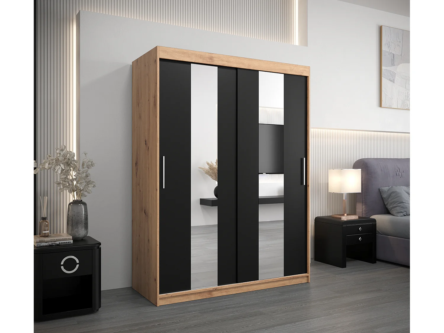 Armoire Pole À Portes Coulissantes 200/150/62 2 portes (Artisan/Noir)