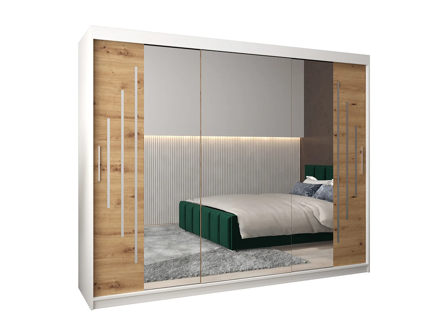 ARMOIRE YORK 2 À PORTES COULISSANTES 200/250/62 3 Portes (Blanc/Artisan)