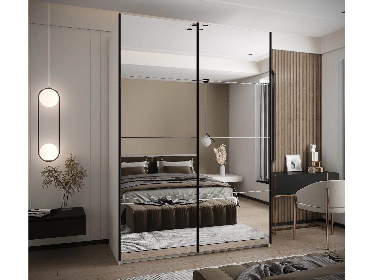 KLEDINGKAST MET SCHUIFDEUREN Lux 2 245,5/180/64 (Wit/Zwart/Zwart)