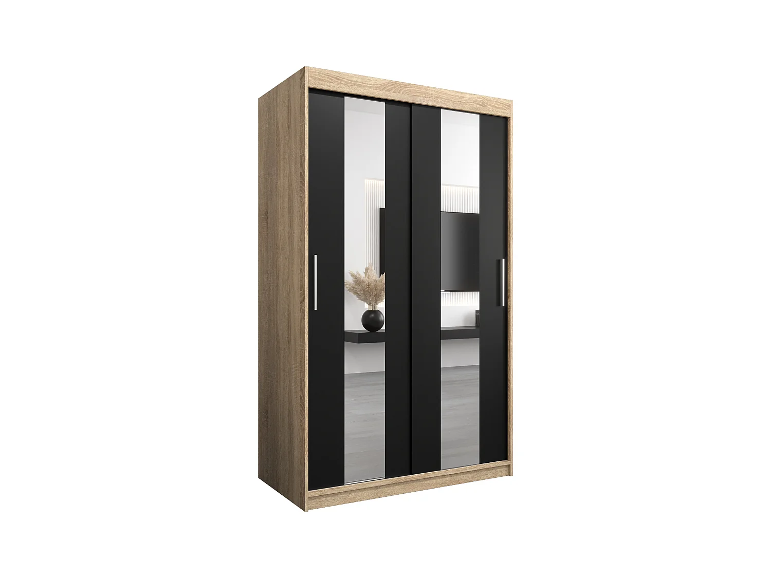 Schwebetürenschrank Pole 200/120/62 2-Türig (Sonoma/Schwarz)