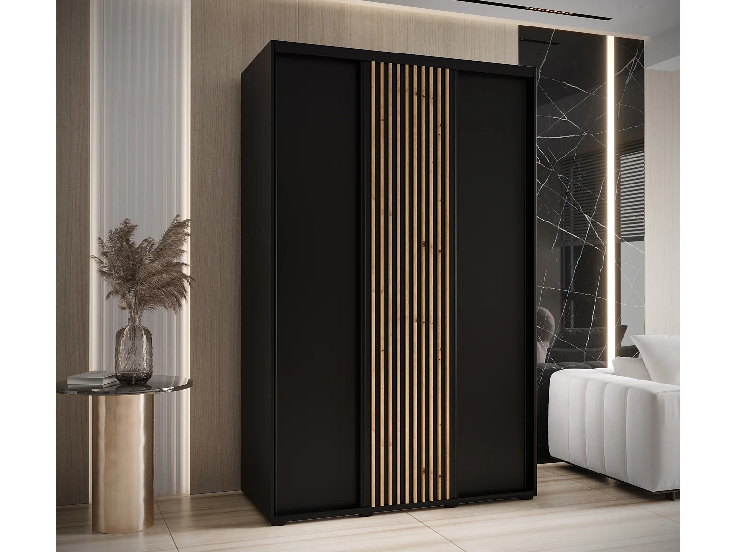 ARMOIRE LANKO 1 À PORTES COULISSANTES 235,2/150/60 3 Portes (Noir/Noir)