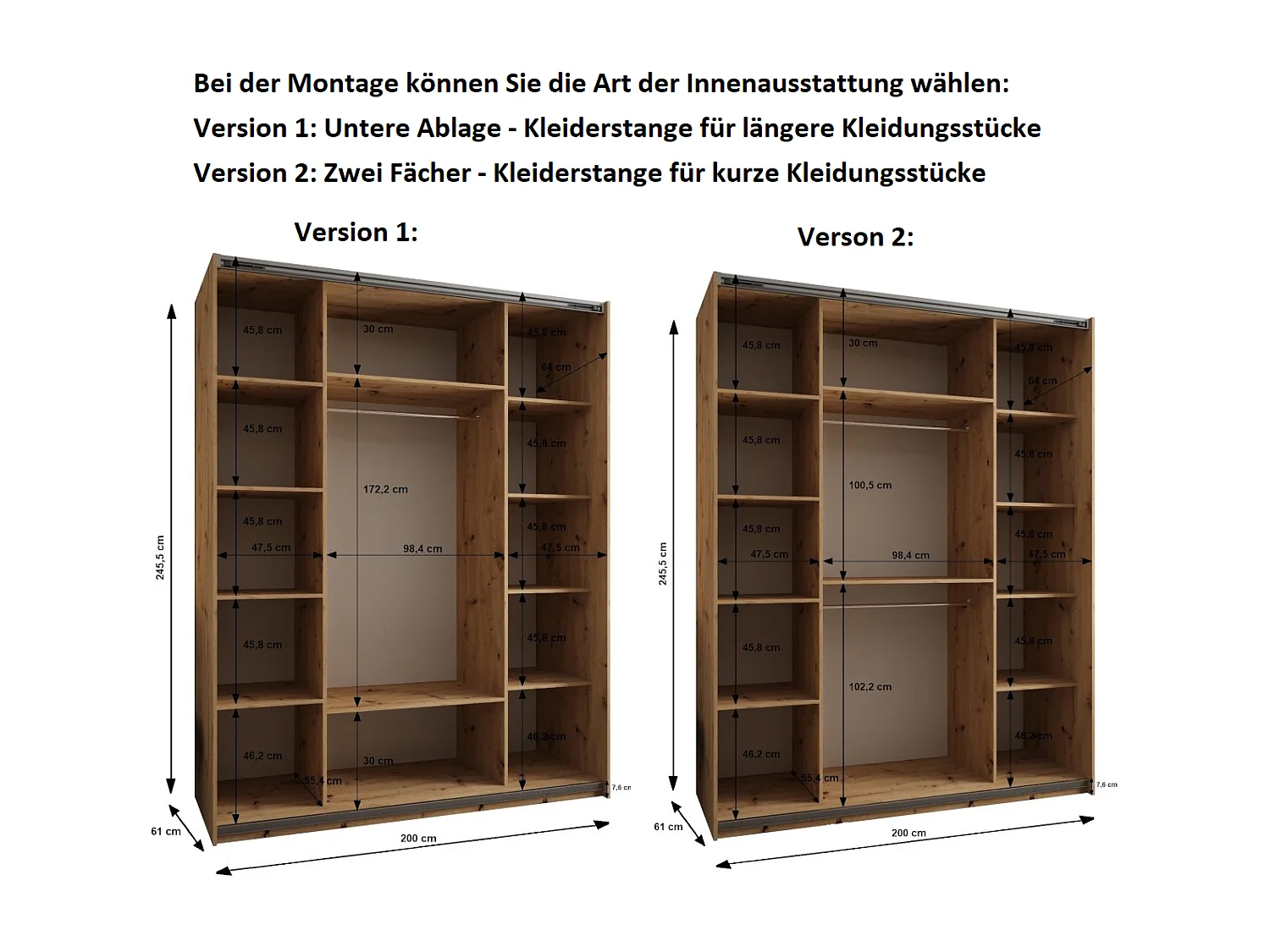 KLEDINGKAST MET SCHUIFDEUREN Lux 1 245,5/200/64 (Kaschmir/Kaschmir/Zilver)
