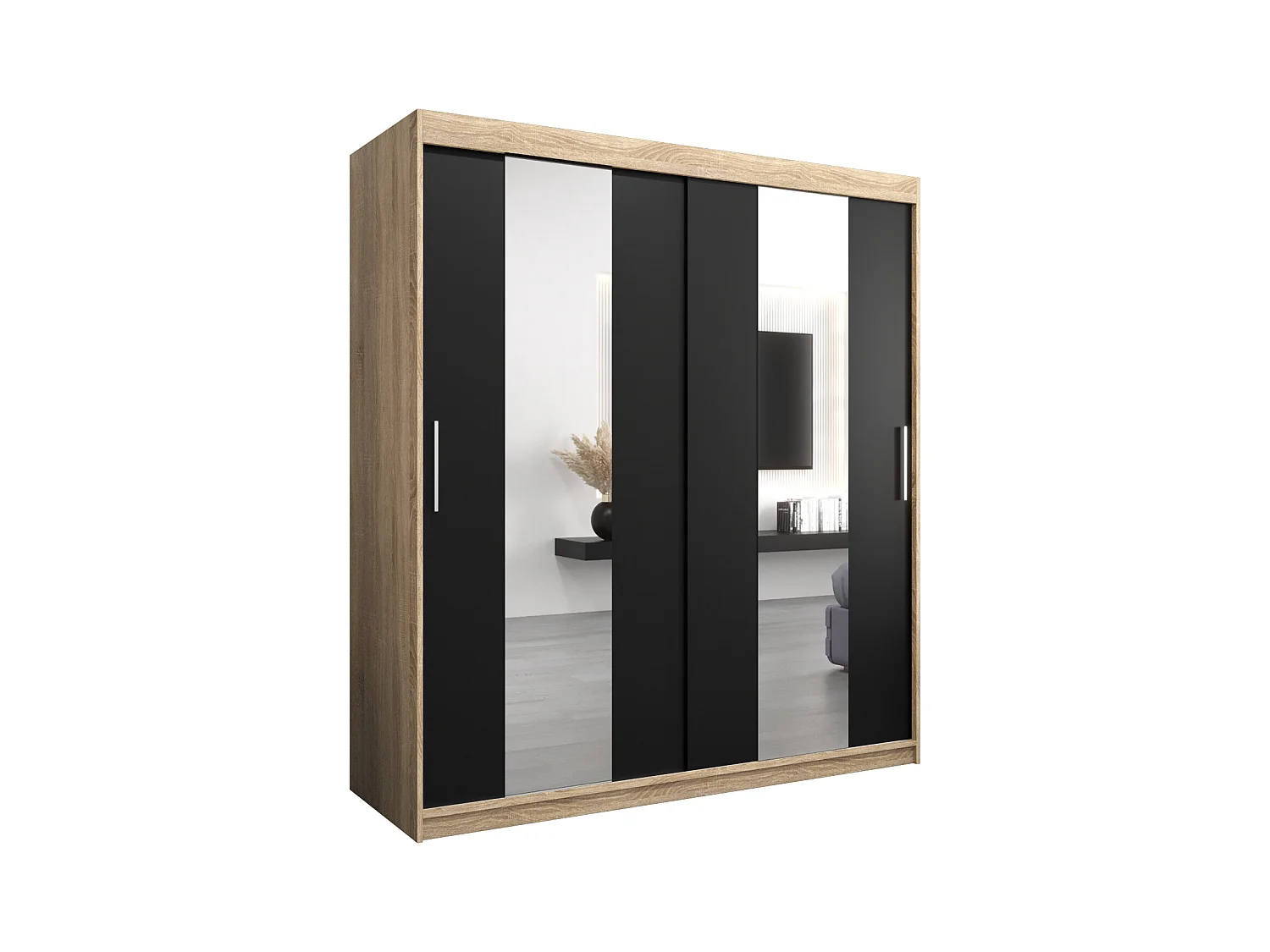 Armoire Pole À Portes Coulissantes 200/180/62 2 portes (Sonoma/Noir)