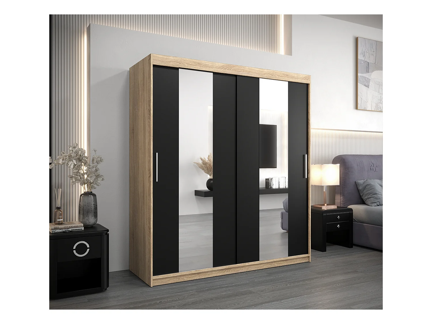 Armadio Pole ad ante scorrevoli 200/180/62 2 porte (sonoma/nero)