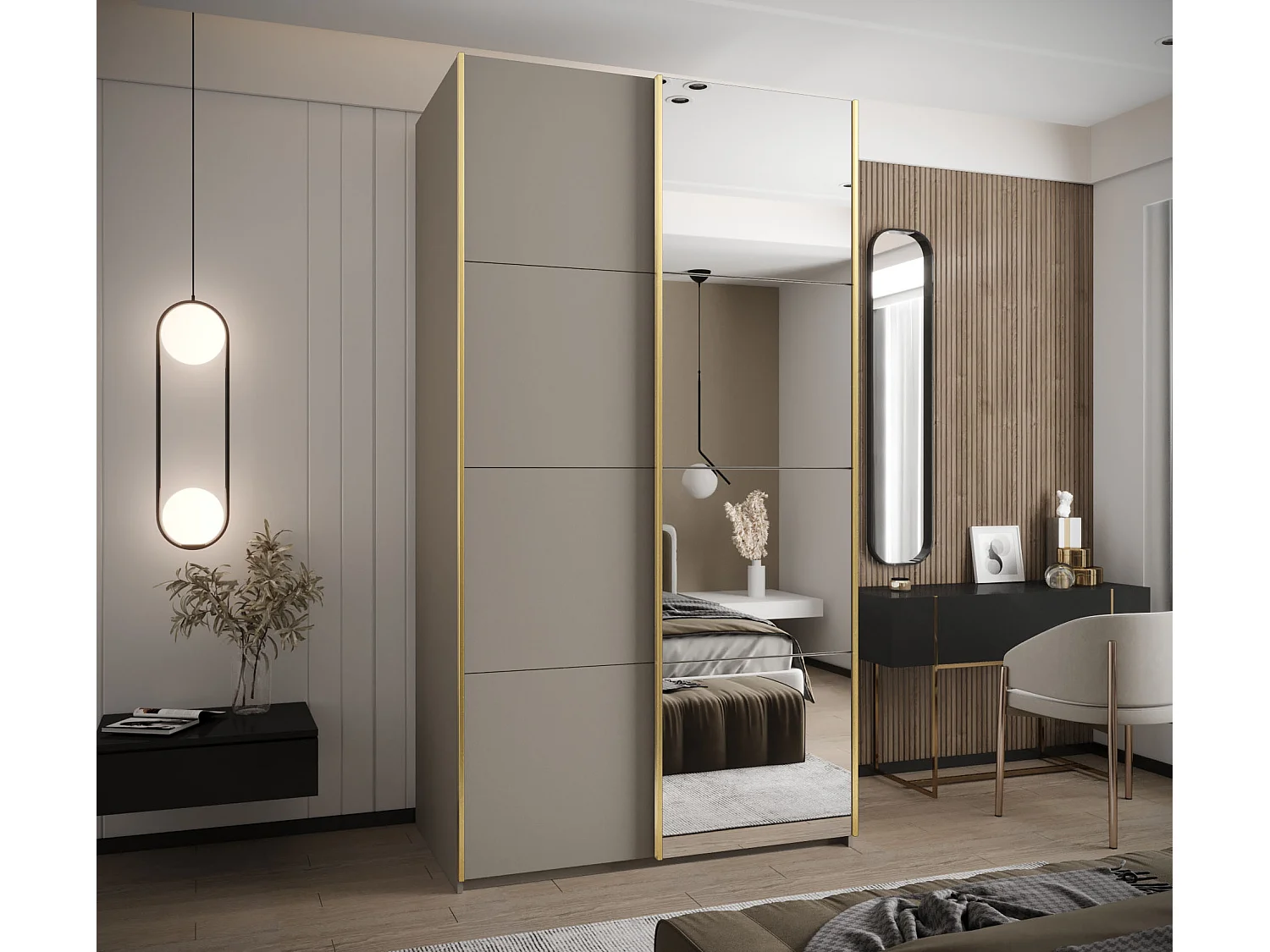 Armoire Lux 3 245,5/140/64 (Cachemire/Cachemire/Or)